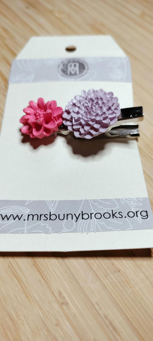 3D double flower hair clip, Lavender & Pink